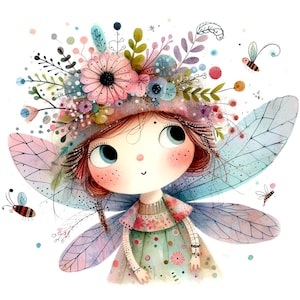 Clipart fée mignonne 10 fichiers JPG de haute qualité, fées fleurs fantaisistes, fabrication de cartes, journal indésirable, téléchargement numérique, usage commercial | AF0217