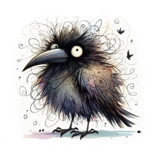 面白いカラスのクリップアート、10 枚の高品質 JPG、風変わりなカラスの画像、似顔絵の鳥、気まぐれなジャーナリング、カード作成、商用利用 | AF0207-1