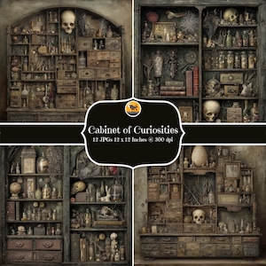 Gothic Cabinet of Curiosities Digital Papers, Watercolour Spooky Natural History Backgrounds, Junk Journal, 12 JPGs, Instant Download