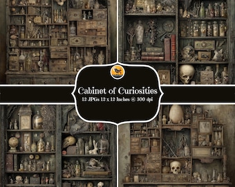 Carta digitale "Gabinetto delle curiosità gotico", sfondi spettrali di storia naturale acquerellati, diario spazzatura, 12 JPG, download immediato