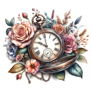 Victoriaanse zakhorloge clipart, 14 hoge kwaliteit jpg's, aquarel vintage horloges voor het maken van kaarten, junk Journal, Paper Craft | AF0527-3