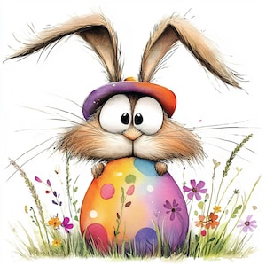 Funny Easter Bunny Clipart, 15 High Quality JPGs, Watercolour Quirky Rabbit Images, Card Making, Junk Journaling, COMMERCIAL USE | AF0319-1