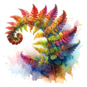 Clipart fougère fantastique, 10 fichiers JPG de haute qualité, images aquarelles de feuillage de forêt, fabrication de cartes, journal, créations en papier, UTILISATION COMMERCIALE | AF0407-1