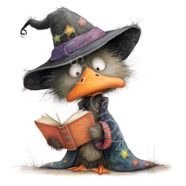 Eigenzinnige heks eend clipart, 12 hoge kwaliteit aquarel grillige Halloween vogel JPGs, Paper Craft, Junk Journal, digitale download | AF0721-2