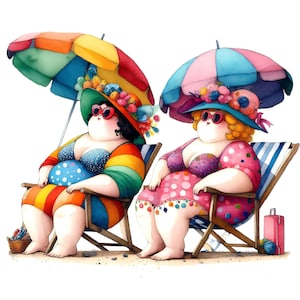 Clipart di donne formose in spiaggia, 10 JPG di alta qualità, creazione di biglietti, diari di carta, lavori di carta, download digitale, uso commerciale / AF0425-2
