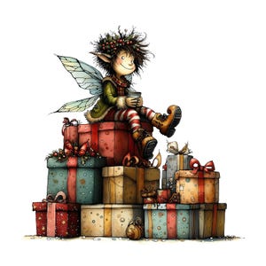 Kerstkabouter clipart, 11 hoge kwaliteit jpg's, kerstfantasiewezens, kaarten maken, junk Journal, Paper Craft COMMERCIEEL GEBRUIK | AF0630-1
