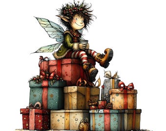 Kerstkabouter clipart, 11 hoge kwaliteit jpg's, kerstfantasiewezens, kaarten maken, junk Journal, Paper Craft COMMERCIEEL GEBRUIK | AF0630-1