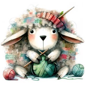 Clipart mouton tricoté, 10 fichiers JPG haute qualité, fabrication de cartes, clipart agenda, tenue de journal, animal fantaisiste, loisirs, UTILISATION COMMERCIALE | AF0211-2