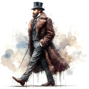 Viktorianischer Gentleman Clipart, 10 hochwertige JPGs, Aquarell Vintage Männer Bilder, Viktorianische Mode Ephemera, KOMMERZIELLE NUTZUNG | AF0327-2