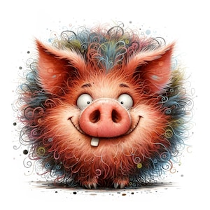 Clipart de Cerdo Excéntrico, 10 JPG de Alta Calidad, Imágenes Divertidas de Cerdos en Acuarela, Clipart de Animales de Granja, Creación de Tarjetas, Fantasía, USO COMERCIAL / AF0325-1