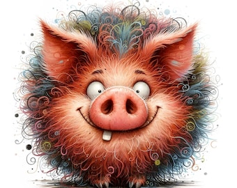 Clipart de Cerdo Excéntrico, 10 JPG de Alta Calidad, Imágenes Divertidas de Cerdos en Acuarela, Clipart de Animales de Granja, Creación de Tarjetas, Fantasía, USO COMERCIAL / AF0325-1