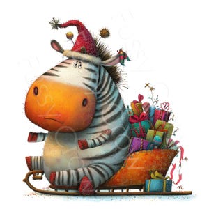 Quirky Zebra Clipart 10 High Quality Watercolour Christmas Safari Animal JPGs Card Making Junk Journal Paper Craft Digital Download | AF0808