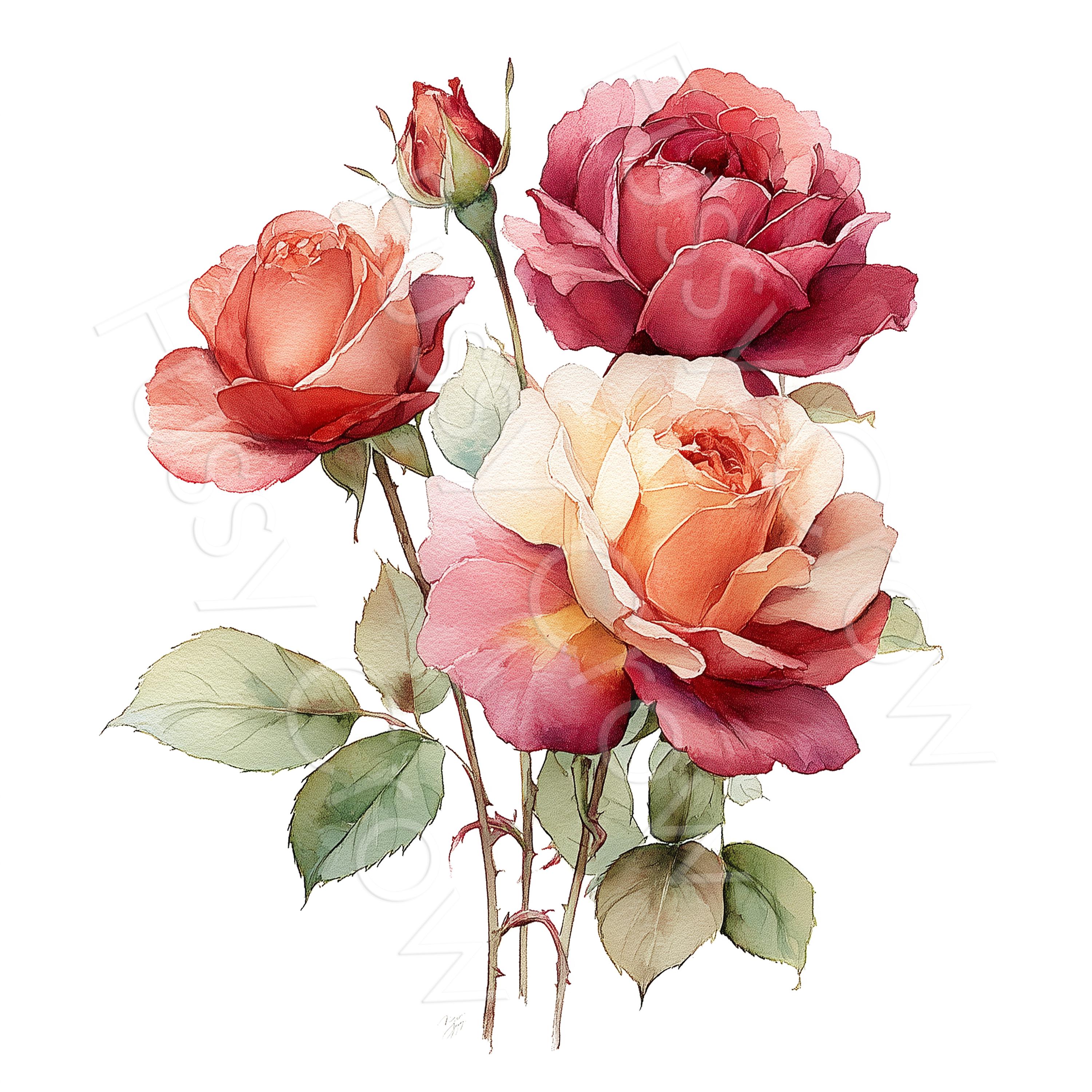 Autumn Blush Rose Clip Art, Watercolour Dusky Pink Floral Graphics, (10 ...