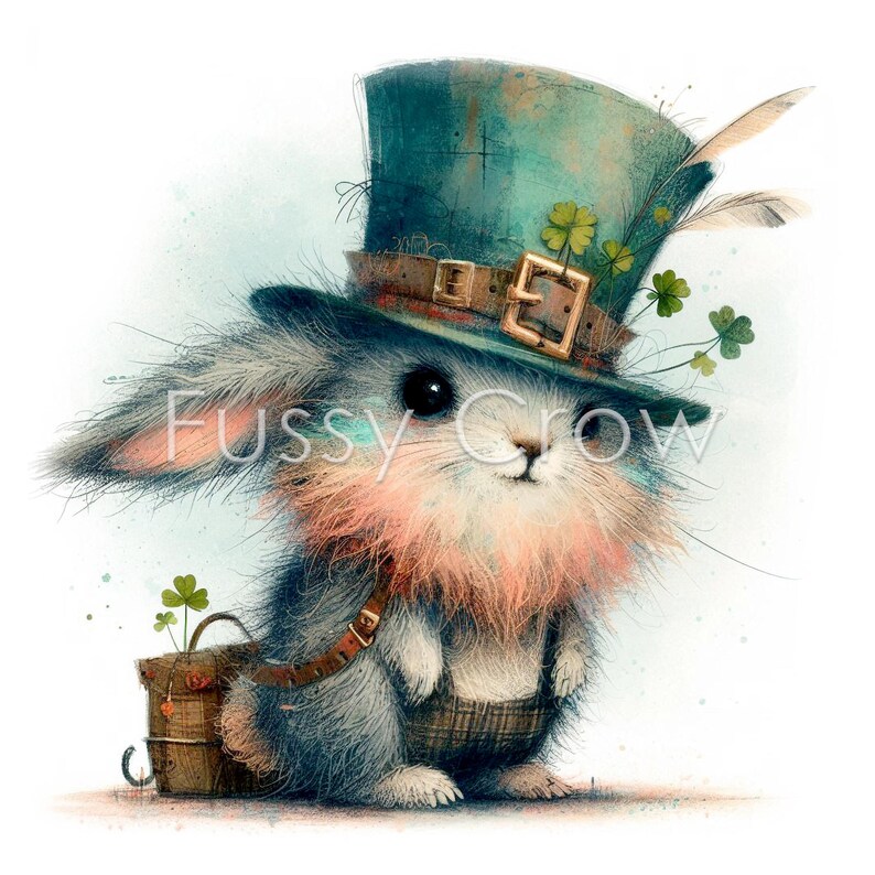 Shamrock Rabbit St Patrick's Day Hare Clipart, 10 High Quality Jpgs, Irish Mythical ...