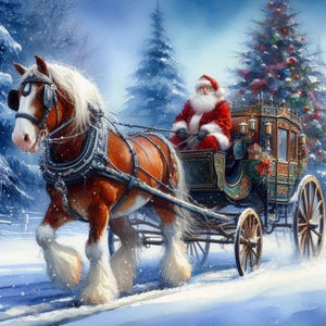 Clipart di un cavallo Shire natalizio, 12 immagini JPG ad acquerello di alta qualità, immagini di cavalli invernali, creazione di biglietti di Natale, lavori di carta, journaling / AF0625-1
