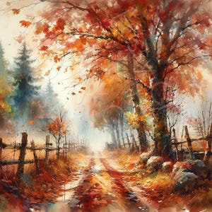Autumn Landscape Clipart, 10 High Quality Watercolour Forest JPGs for Fall Card Making, Junk Journal Paper Craft Digital Download | AF0818-2