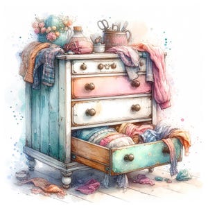 Dresser Clipart, 10 High Quality JPGs, Watercolour Bedroom Furniture Clipart, Card Making, Journaling, Paper Craft, COMMERCIAL USE | AF0605