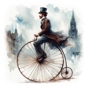Penny Farthing clipart, 12 hoge kwaliteit jpg's, aquarel antieke fiets clipart, kaarten maken, junk journaling, COMMERCIEEL GEBRUIK | AF0417-3