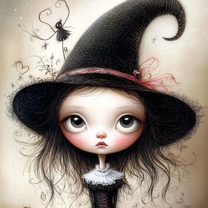Kooky Witch Clipart 10 hoge kwaliteit JPG's, aquarel grillige meisjesafbeeldingen, kaarten maken, junkjournaling, fantasie COMMERCIEEL GEBRUIK | AF0401-1