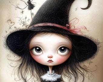 Clipart de boneca bruxa, gráficos de menina assustadora em aquarela, 10 JPGs, para confecção de cartões, diário de arte, fantasia. USO COMERCIAL | AF0401-1