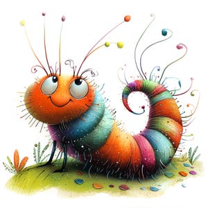 Clipart de lagarta peculiar, 13 JPGs de alta qualidade, Arte engraçada de insetos em aquarela, Criação de cartões, Artesanato em papel, Fantasia, USO COMERCIAL | AF0410-2