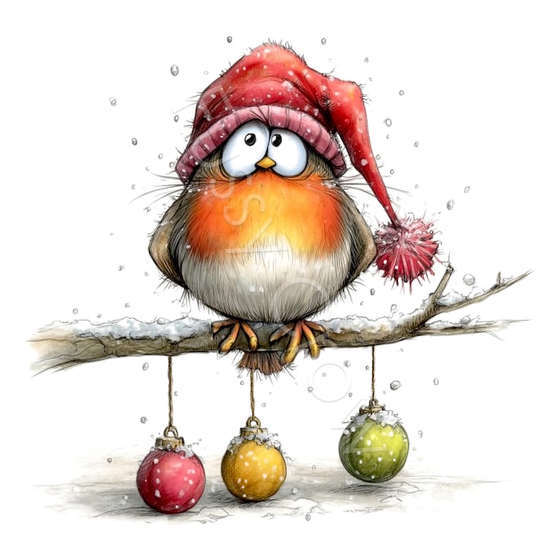 Whimsy Robin Quirky Christmas Robin Clipart, 10 High Quality Watercolour Whimsical ...