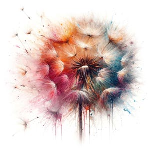Paardebloem clipart, 10 hoge kwaliteit jpg's, aquarel regenboog paardebloem seedhead, kaarten maken, tijdschriften, papier ambacht COMMERCIEEL GEBRUIK | AF0416