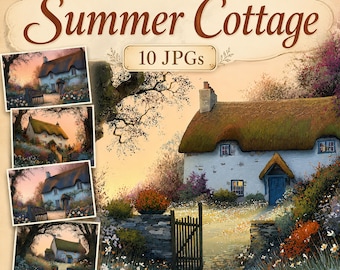 Thatched Cottage & Gardens Clip Art, 10 Watercolour English Countryside JPGs, Digital Download, Commercial Use, Card Making, Junk Journal
