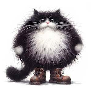 Clipart chat dans les bottes, 10 fichiers JPG de haute qualité, images de chat insolites, clipart drôle d'animal, fabrication de cartes, journal indésirable, UTILISATION COMMERCIALE | AF0327