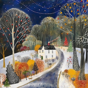 Kerstlandschap clipart, 10 hoge kwaliteit jpg's, aquarel besneeuwde winterlandschap, kaarten maken, junkjournaling, COMMERCIEEL GEBRUIK | AF0331-2