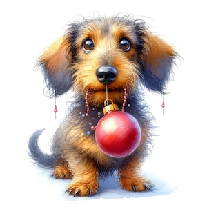 Christmas Dachshund Clipart, 15 High Quality JPGs, Watercolour Cute Festive Dog Clipart, Card Making, Paper Craft, COMMERCIAL USE | AF0509-2