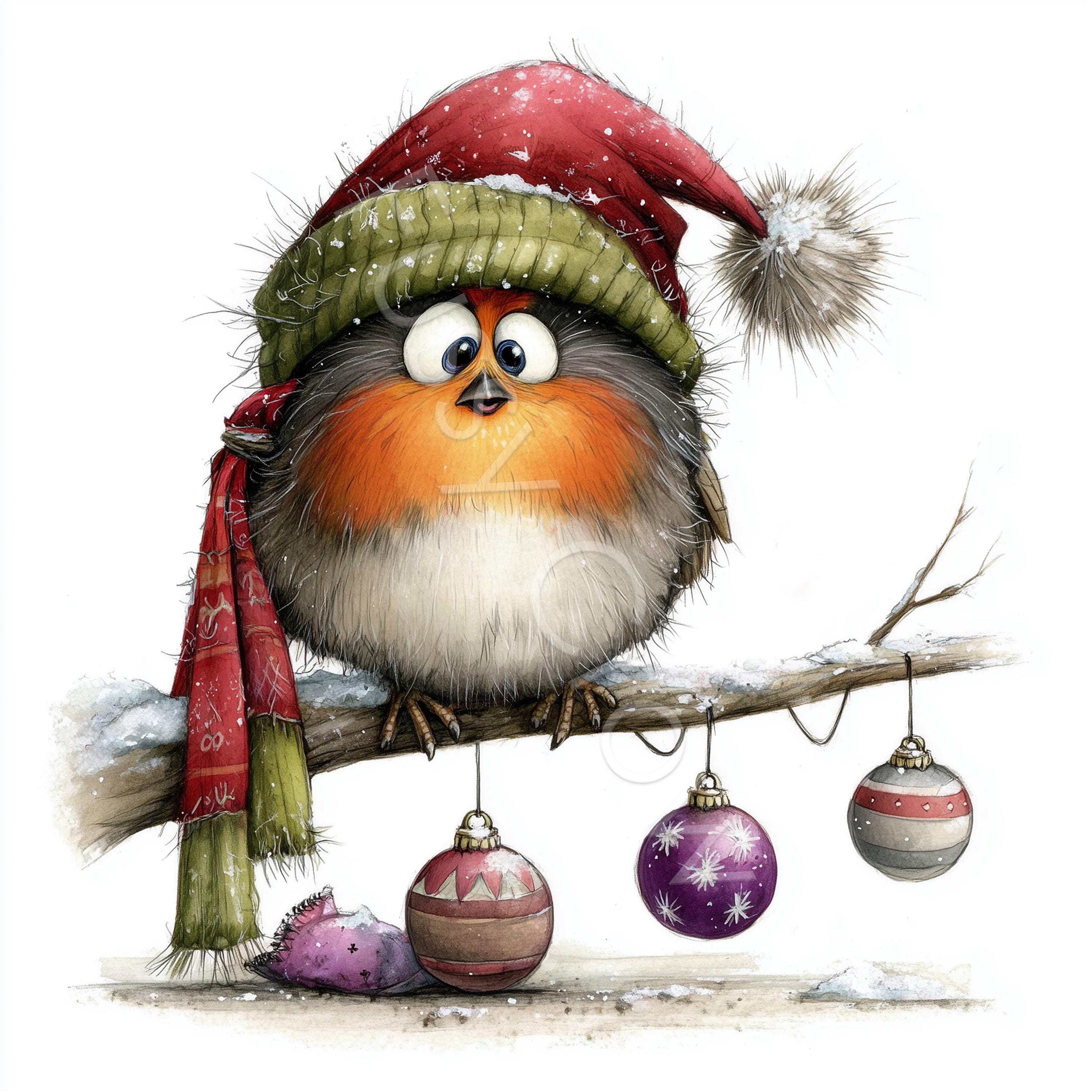 Whimsy Robin Quirky Christmas Robin Clipart, 10 High Quality Watercolour Whimsical ...