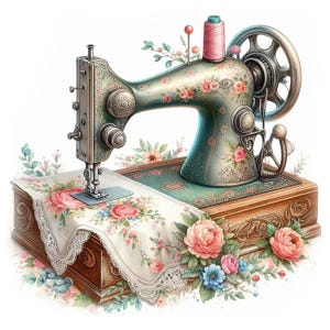 Aquarell Nähmaschine Clipart, 10 hochwertige JPGs, Vintage Shabby Chic, Journaling Ephemera, KOMMERZIELLE NUTZUNG | AF0311-2