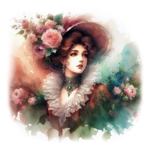 Clipart femme victorienne, 12 fichiers JPG haute qualité, images de femme élégante, fabrication de cartes, journal indésirable, créations en papier UTILISATION COMMERCIALE | AF0311