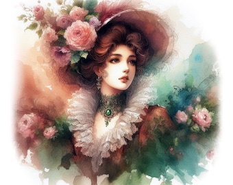 Victorian Lady Clipart, 12 High Quality JPGs, Elegant Lady Images, Card Making, Junk Journaling, Paper Craft COMMERCIAL USE | AF0311