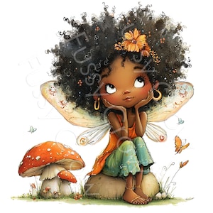 Clipart de Hada Negra, Chica Afroamericana Excéntrica, 13 PNG y JPG de Acuarela Imprimibles, Descarga Digital, Uso Comercial