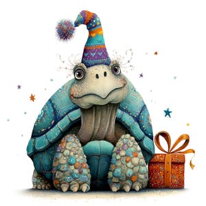 Clipart tortue festive 11 fichiers JPG haute qualité, aquarelle, art animalier original, fabrication de cartes, tenue d'un journal, créations en papier UTILISATION COMMERCIALE | AF0512-1