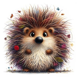 Clipart hérisson fantaisiste, 10 fichiers JPG de haute qualité, images d'animaux originales, hérissons rigolos, fabrication de cartes, tenue d'un journal, UTILISATION COMMERCIALE | AF0228-2