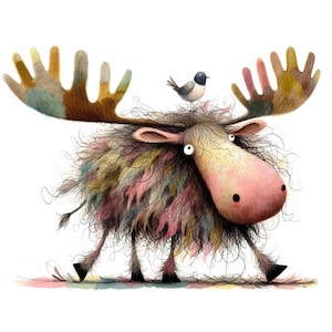 Clipart original d'orignal, 10 fichiers JPG de haute qualité, drôle d'animal lunatique, fabrication de cartes, tenue d'un journal, téléchargement numérique, USAGE COMMERCIAL | AF0214-2