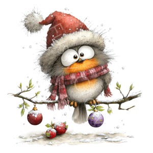 Quirky Christmas Robin Clipart, 10 High Quality Watercolour Whimsical Bird JPGs, Card Making Journal Paper Craft Digital Download | AF0724-1