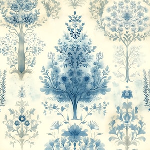 Chinoiserie boompatroon clipart, 11 hoge kwaliteit jpg's, vintage stijl blauw-witte bomen, papierkunst, journaling, COMMERCIEEL GEBRUIK | AF0414-1