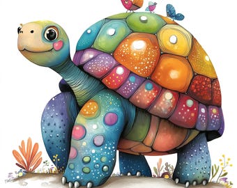 Quirky Tortoise Clipart, 10 High Quality Watercolour Whimsical Pet JPGs, Card Making, Junk Journal, Paper Craft, COMMERCIAL USE | AF0506-1