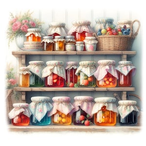 Konserven Gläser Clipart, 12 hochwertige JPGs, Aquarell Küche Pantry Clipart, Kartenherstellung, Journal, Papierhandwerk KOMMERZIELLE NUTZUNG | AF0604-1