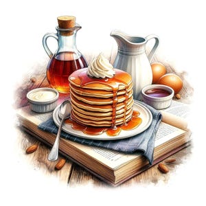 Clipart de panqueques, 10 imágenes JPG de acuarela de alta calidad, clipart de dulces, creación de tarjetas, diarios, manualidades con papel, uso comercial / AF0623-2