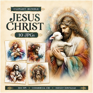 Jezus Christus clipart, aquarel christelijke Pasen religieuze kunst voor kaarten maken, junk Journal, digitale download (10 jpg's) | AF0314
