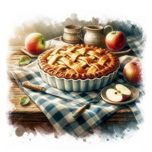Clipart de torta de maçã, 13 JPGs em aquarela de alta qualidade, arte rústica para cozinha, criação de cartões, diário de sucata, artesanato em papel, uso comercial | AF0617-2