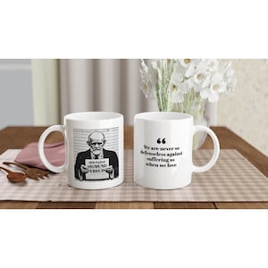 White Mug of Sigmund Freud&#39;s Quote on Defenselessness and Love