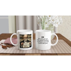 White Mug of Sigmund Freud&#39;s Quote on Comparing with Yourself