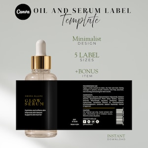 Minimalist Serum & Oil Label Canva Template, Editable Skincare Label, Cosmetic Packaging Design, Modern Beauty Branding