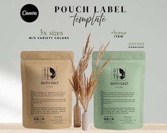 Minimalist Editable Pouch Label Template Packaging Design Editable Body Product Label Pouch Sticker Bath Label Tea & Coffee Label Branding